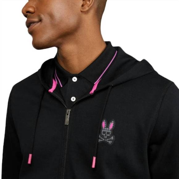 NEW PSYCHO BUNNY men's drake full zip hoodie in black - Picture 4 of 4